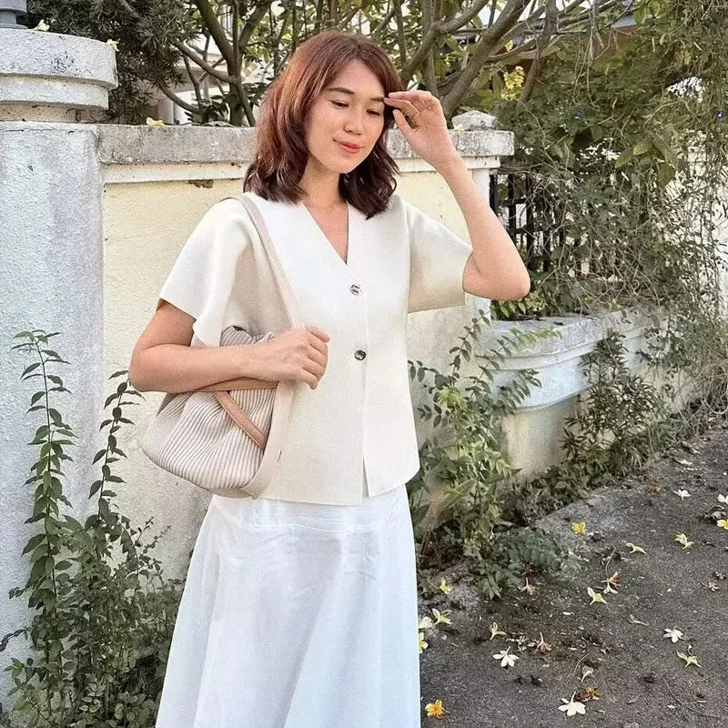 HANY Cropped Cardigan Woman White Knitted