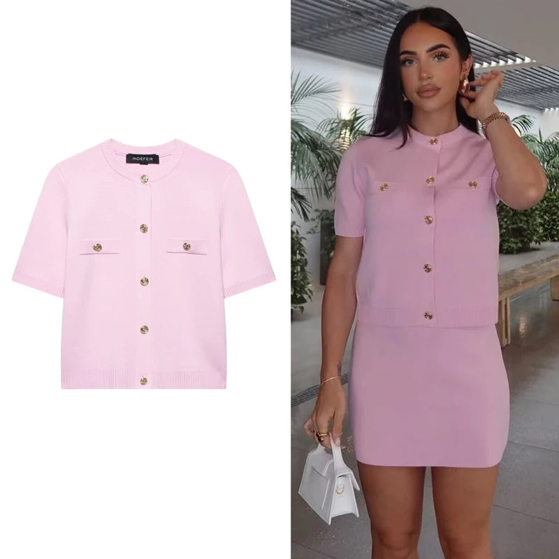 HANY Pink Crop Knit Cardigan for Women