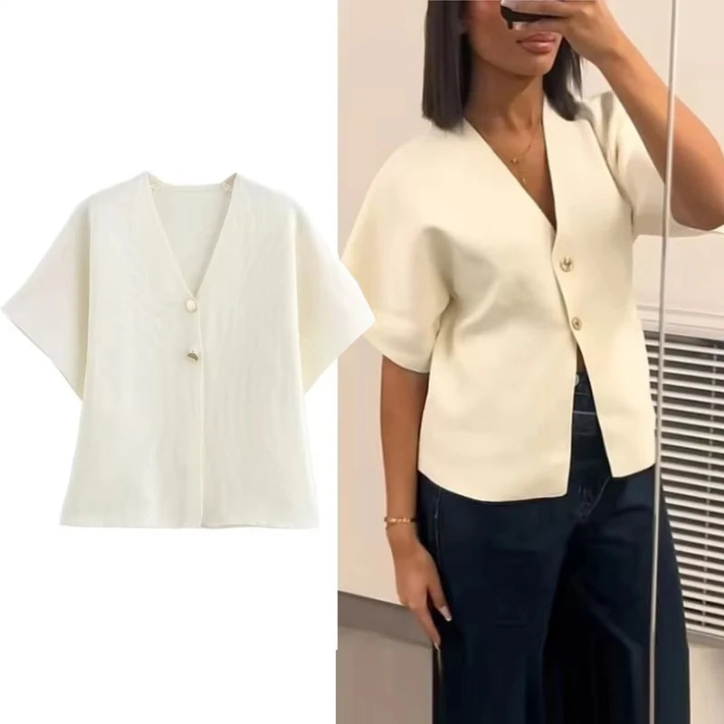HANY Cropped Cardigan Woman White Knitted