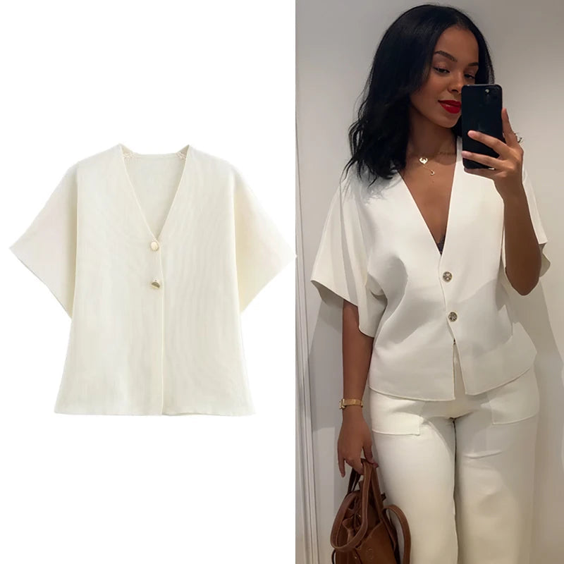 HANY Cropped Cardigan Woman White Knitted