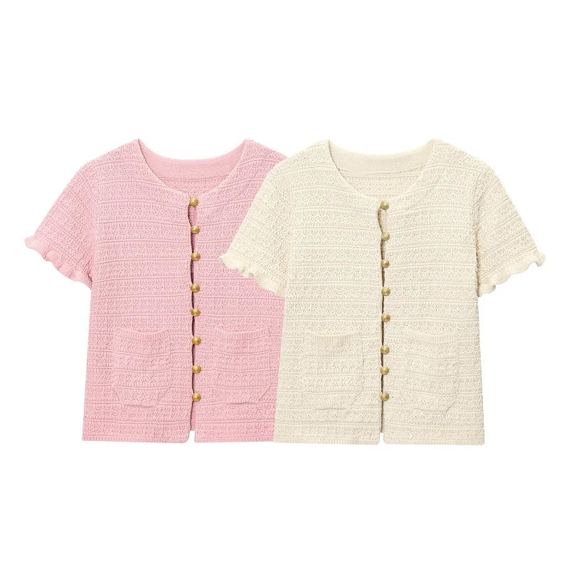 HANY Pink Knit Tops Woman 2025 Knitted Cropped Cardigan