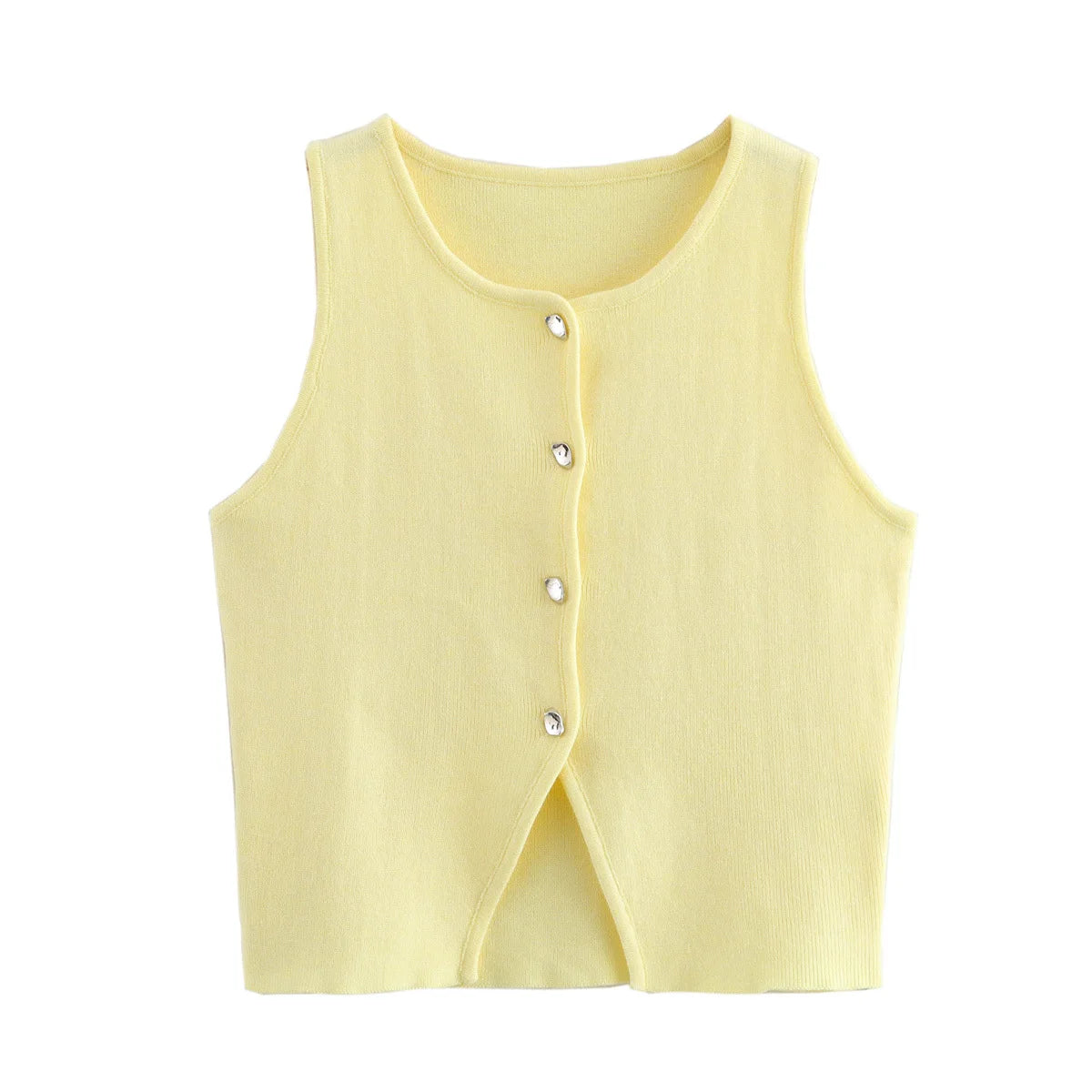 HANY White Knit Crop Top Women Button Short