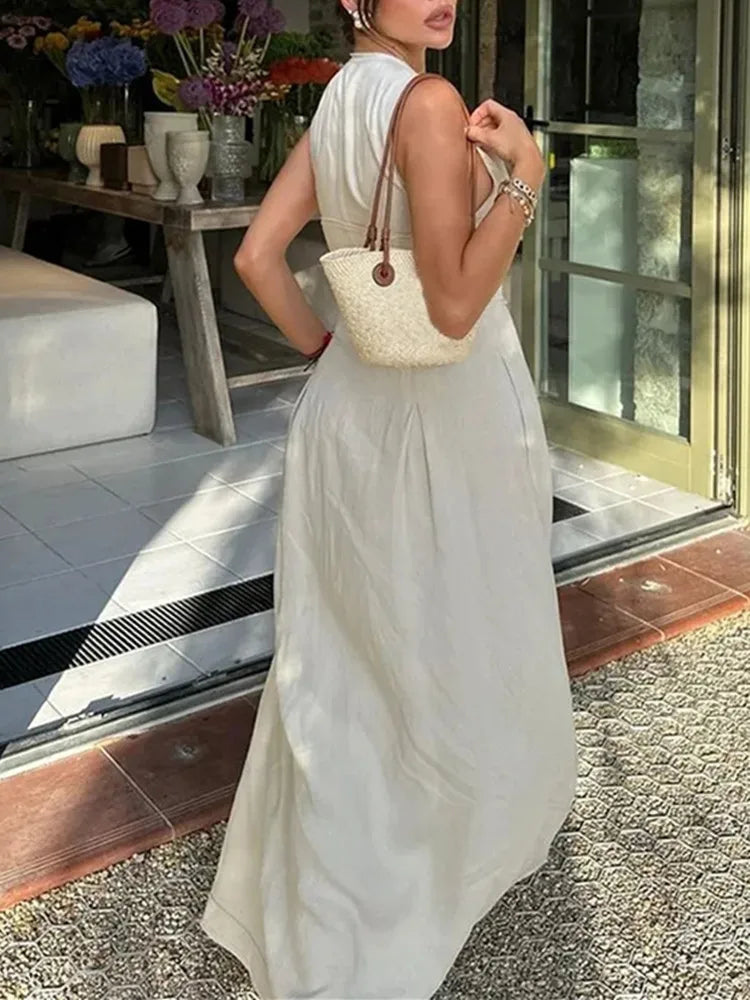HANY Zipper Long Dress Pleated Sleeveless