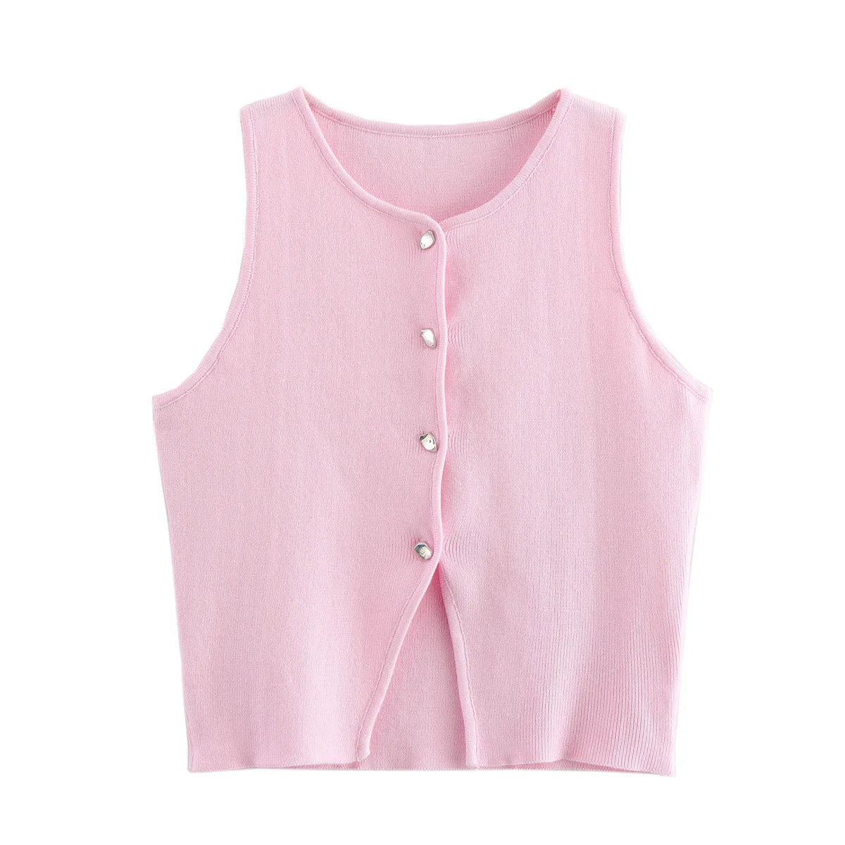 HANY White Knit Crop Top Women Button Short