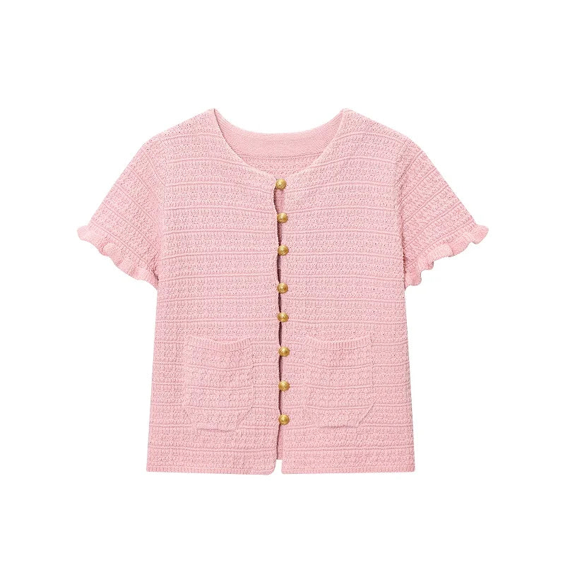 HANY Pink Knit Tops Woman 2025 Knitted Cropped Cardigan