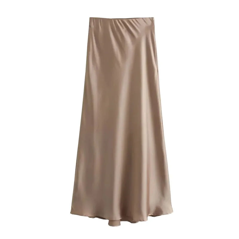 HANY Satin Skirt Women High Waist Long Skirts