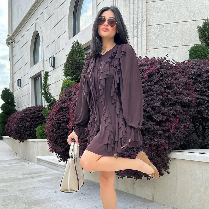 HANY Pleated Ruffle Mini Dress Woman