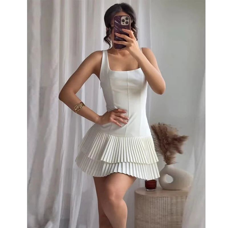 HANY Pleated Short Dresses Jumpsuit Ruched Backless