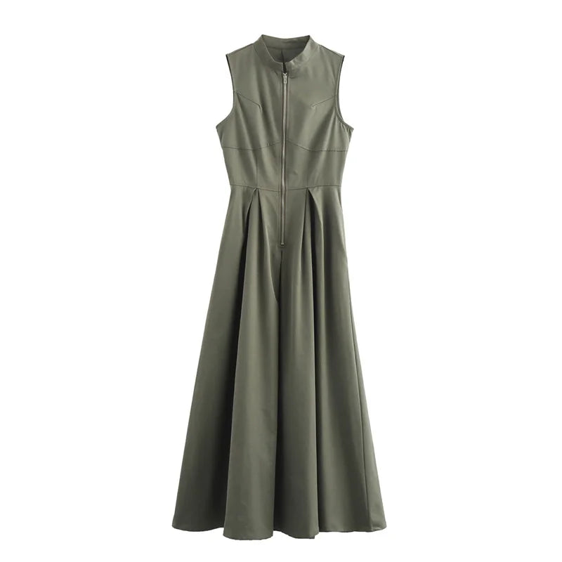 HANY Zipper Long Dress Pleated Sleeveless