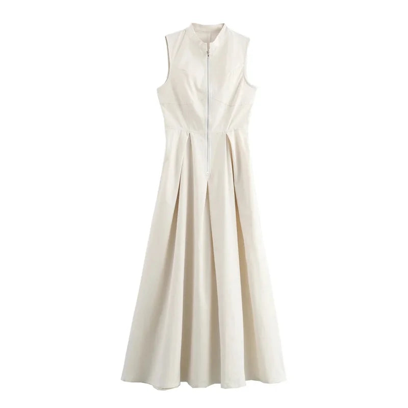 HANY Zipper Long Dress Pleated Sleeveless
