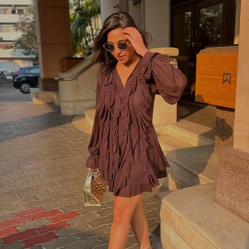 HANY Pleated Ruffle Mini Dress Woman