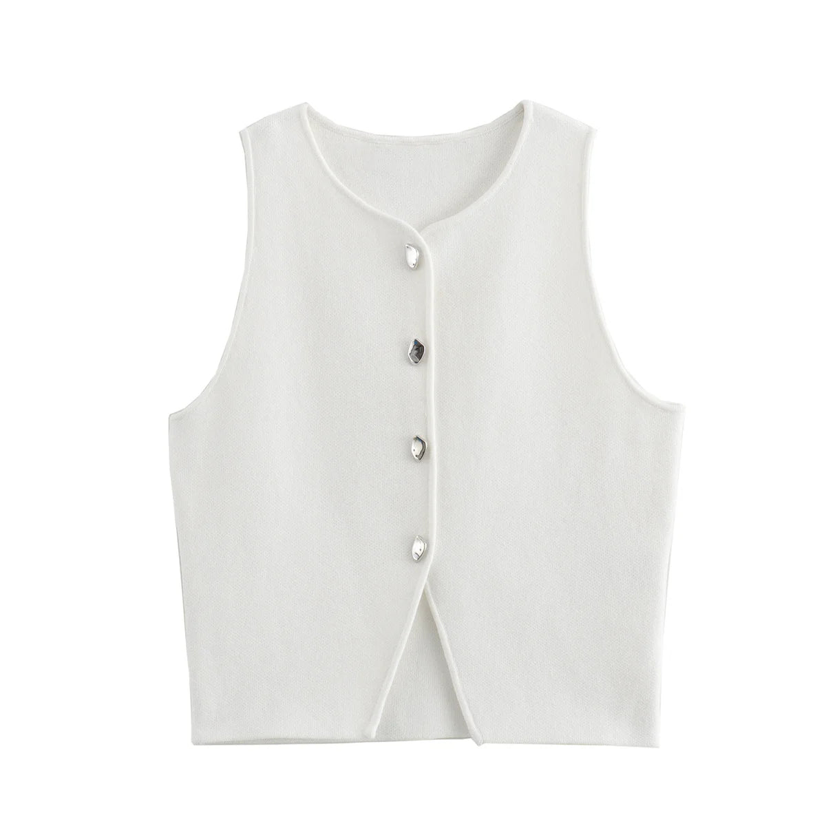 HANY White Knit Crop Top Women Button Short