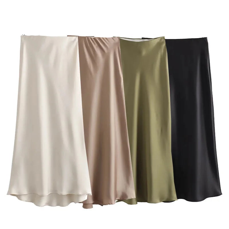 HANY Satin Skirt Women High Waist Long Skirts