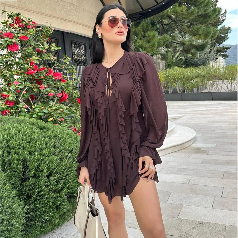 HANY Pleated Ruffle Mini Dress Woman
