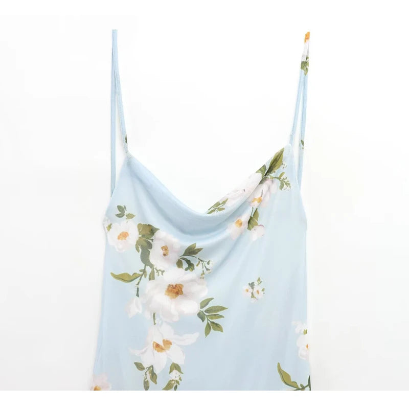 HANY Print Ruffle Tulle Dress Asymmetric Slip Short