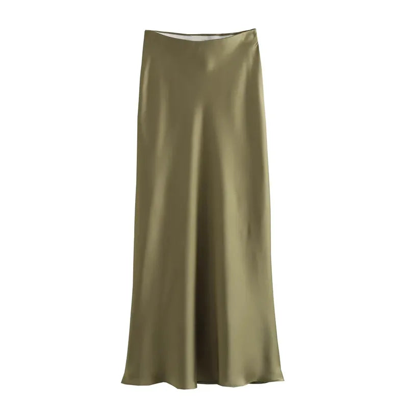 HANY Satin Skirt Women High Waist Long Skirts