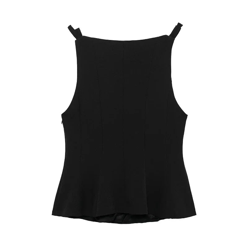 HANY White Ruffle Tops for Women Bow Black Sleeveless