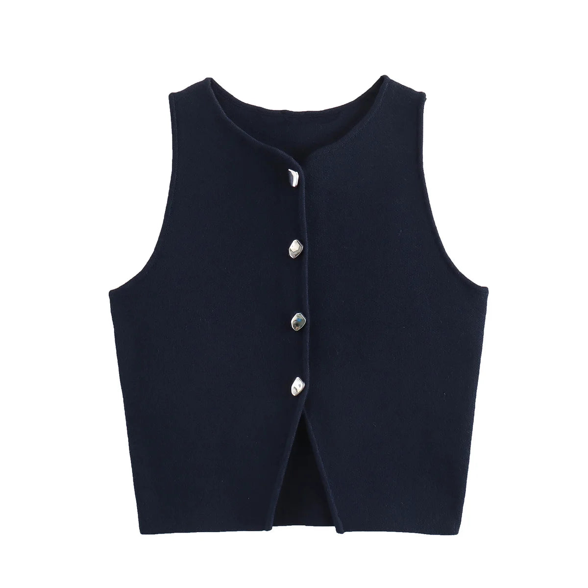 HANY White Knit Crop Top Women Button Short