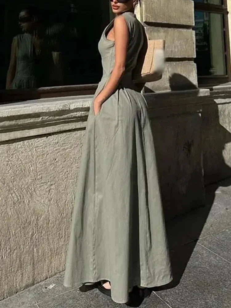 HANY Zipper Long Dress Pleated Sleeveless