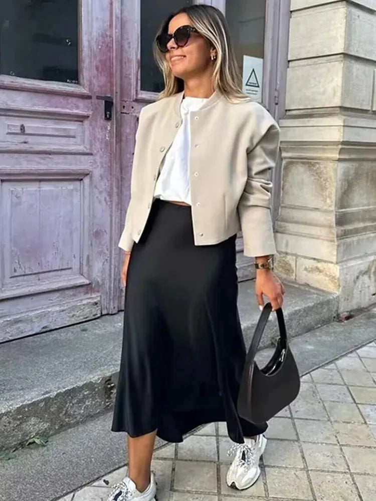 HANY Satin Skirt Women High Waist Long Skirts