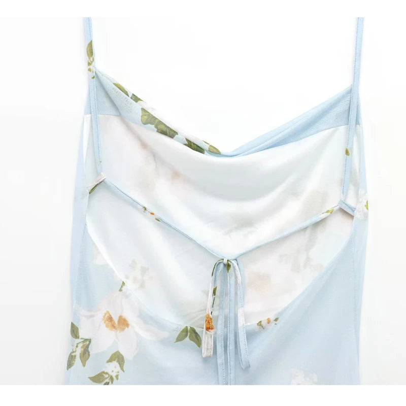 HANY Print Ruffle Tulle Dress Asymmetric Slip Short
