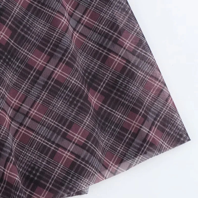 HANY Plaid Tulle Long Skirts Spring Vintage Layered